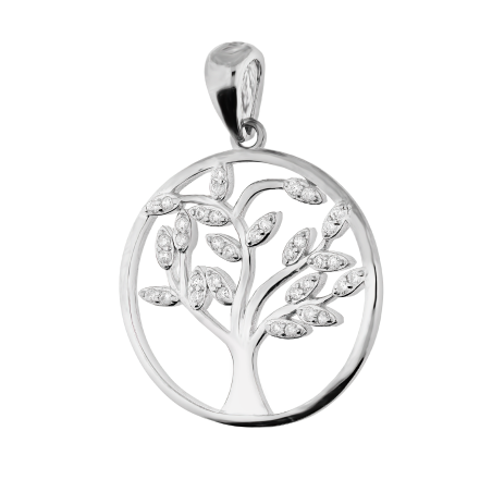 Zawieszka srebrna drzewko z białymi cyrkoniami w kole TB 19931 próba 925