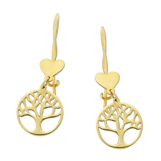 Kolczyki złote drzewko w kółku i serce blask/bigiel zamknięty S3 MODEL-14 próba 375