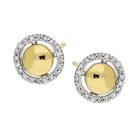 Kolczyki złote koło z białymi diamentami wokół/sztyft  LC JE4918 Y próba 585