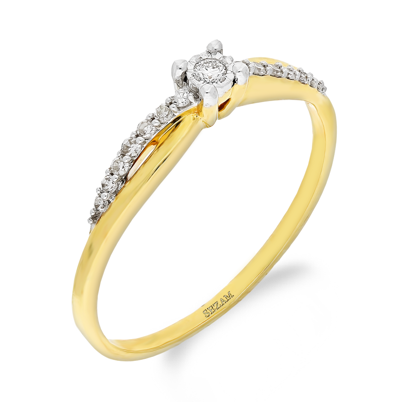 Pierścionek złoty SOLITER z diamentami w szynie LC JR10083 Y próba 585