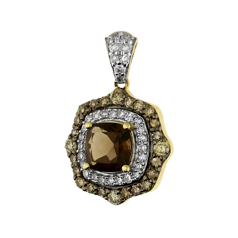 Zawieszka złota kwarc dymny i diamenty LC NE237 -NP237 Y-SM CUSHION próba 585