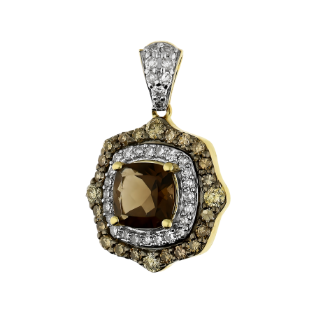 Zawieszka złota kwarc dymny i diamenty LC NE237 -NP237 Y-SM CUSHION próba 585