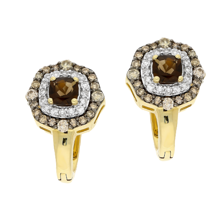 Złote Kolczyki z Kwarcem Dymnym i Diamentami pr. 585 - JubilerSezam.pl