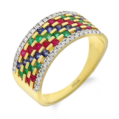 Pierścionek złoty z kamieniami naturalnymi i diamentami LC RR43351EMRBSAPY próba 585