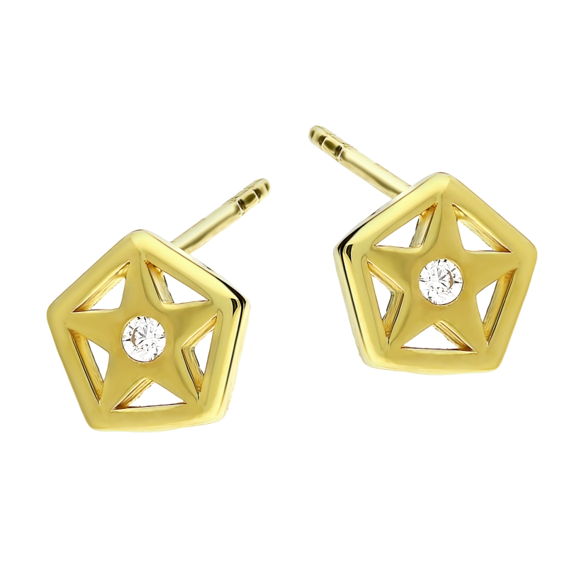 Kolczyki złote oktagon z gwiazdką i cyrkonią/sztyft MZ T5-ES-154-CZ próba 585