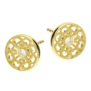 Kolczyki złote ażurowe koło z kwiatkiem i cyrkonią/sztyft MZ T5-ES-1387-CZ-X próba 375