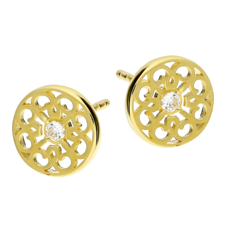 Kolczyki złote ażurowe koło z kwiatkiem i cyrkonią/sztyft MZ T5-ES-1387-CZ-X próba 375