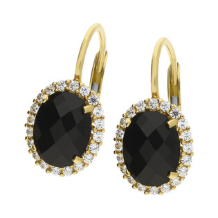 Kolczyki złote owal z czarną cyrkonią i białymi cyrkoniami wokół OS 96-3056 ONY próba 585