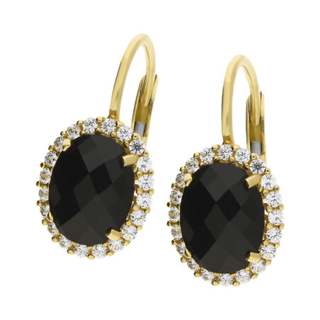 Kolczyki złote owal z czarną cyrkonią i białymi cyrkoniami wokół OS 96-3056 ONY próba 585