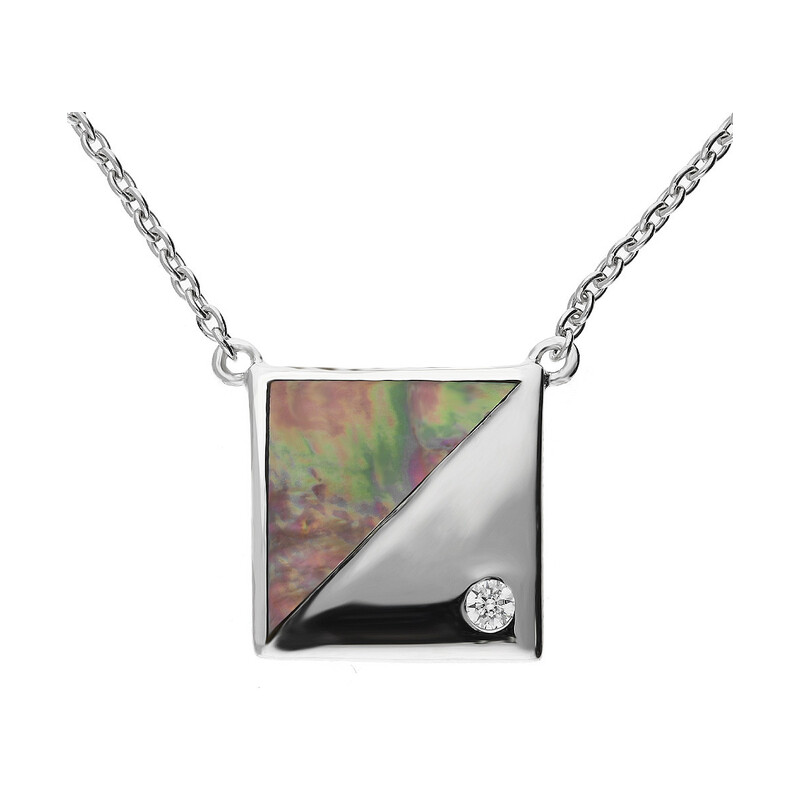 Naszyjnik kwadrat z zieloną masą parłową NJ 7845 próba 925