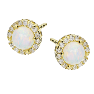 Kolczyki złote biały opal jubilerski z cyrkoniami/sztyft MZ T23-E-310-Opal-CZ próba 375