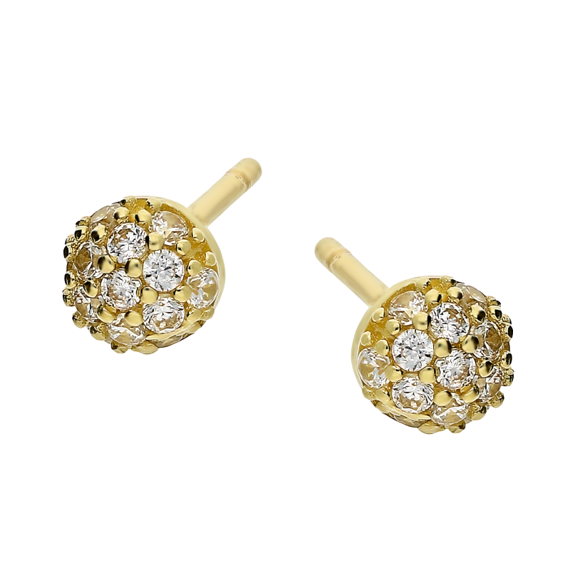 Kolczyki złote półkulka z białymi cyrkoniami 4 mm/sztyft OS 96-5053-FR próba 585