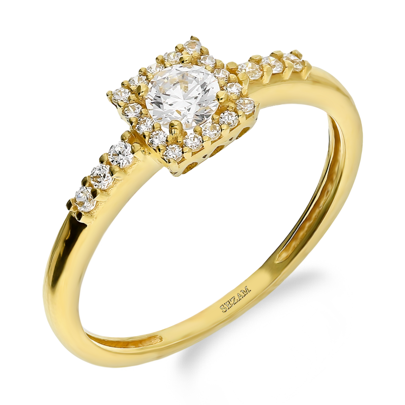 Pierścionek złoty kwadratowa markiza z białymi cyrkoniami OS 96-5331 ZIR próba 585