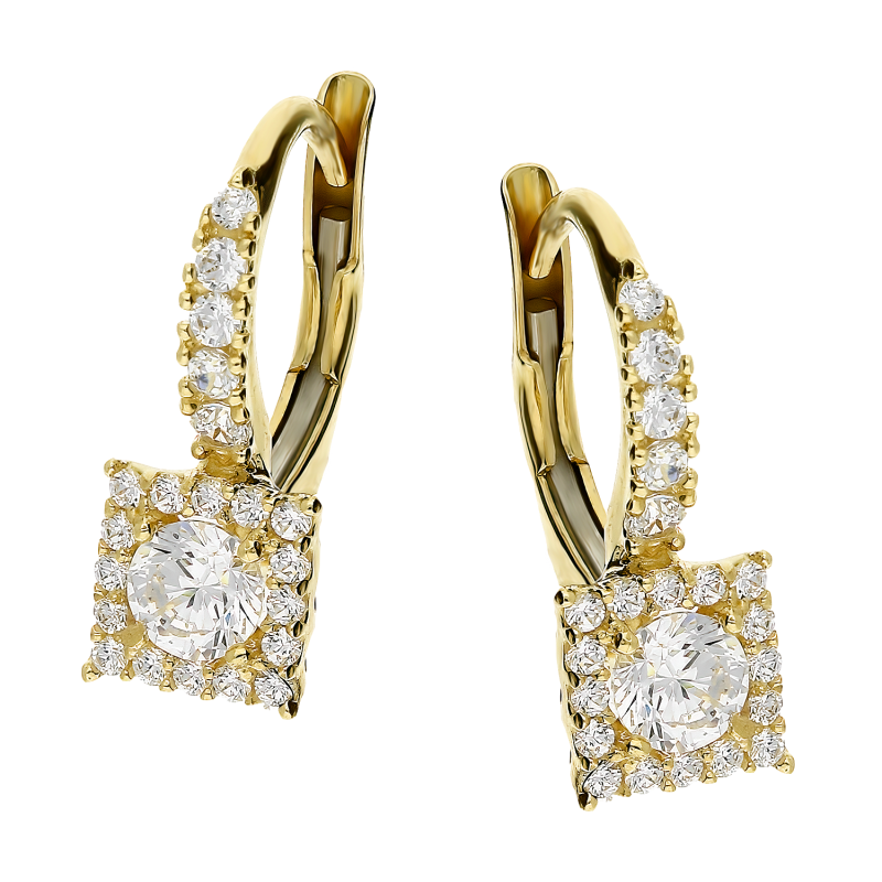 Kolczyki złote kwadratowa markiza z białymi cyrkoniami OS 96-5331 ZIR próba 585