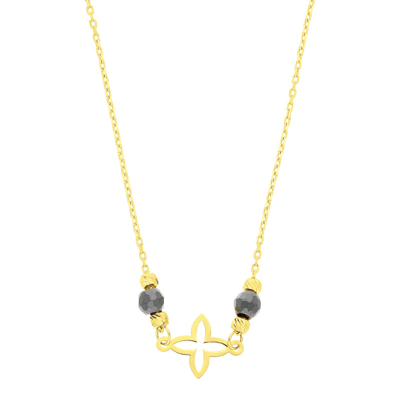 Naszyjnik złoty koniczyna, złote kulki i czarne cyrkonie/anker LP 74U335-N0138-Y próba 585
