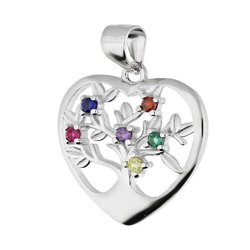 Serduszko srebrne drzewko szczęścia z kolorowymi cyrkoniami HS DA856 próba 925