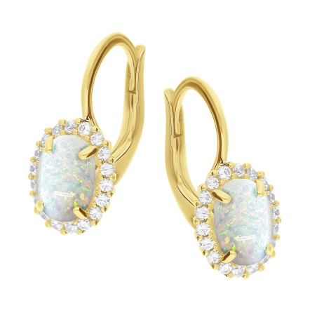 Kolczyki złote z opalem jubilerskim i cyrkoniami OS 96-3057 OPL próba 585