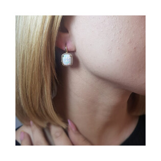 Kolczyki złote prostokątny opal jubilerski z cyrkoniami OS 96-3053 OPL próba 585