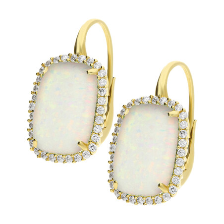 Kolczyki złote prostokątny opal jubilerski z cyrkoniami OS 96-3053 OPL próba 585