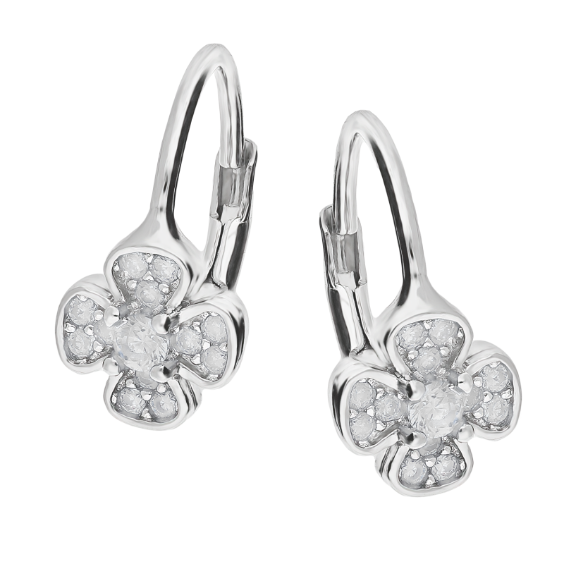 Kolczyki srebrne koniczynka z białymi cyrkoniami/big.zam. HS1604 próba 925