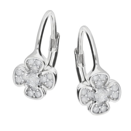 Kolczyki srebrne koniczynka z białymi cyrkoniami/big.zam. HS1604 próba 925