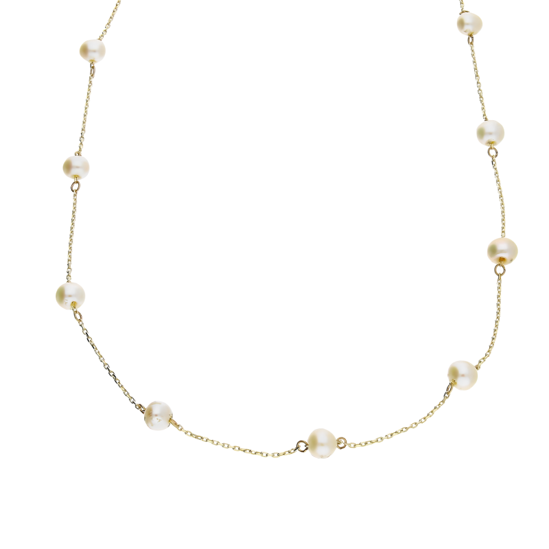 Naszyjnik złoty z białymi perłami jubilerskimi/anker MZ T23-N-PRL-1-4,50mm próba 375