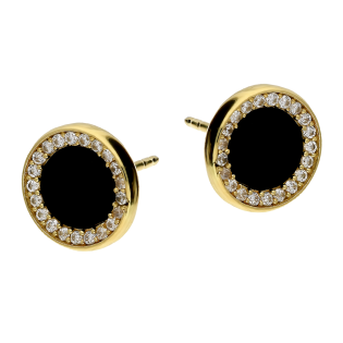 Kolczyki złote koło z onyksem i cyrkoniami/sztyft MZ T27-E-VR-1-CZ-BO próba 585