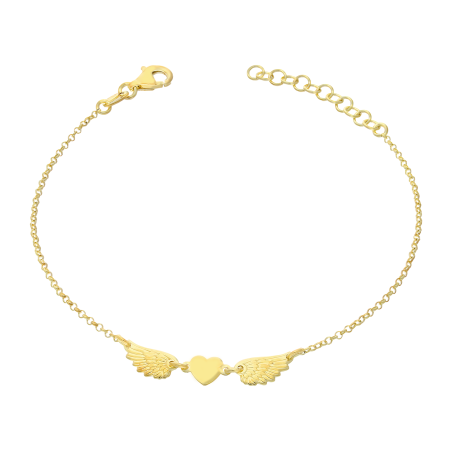 Bransoleta pozłacana serce i tłoczone skrzydła/rolo NI BRN30219 GOLD próba 925