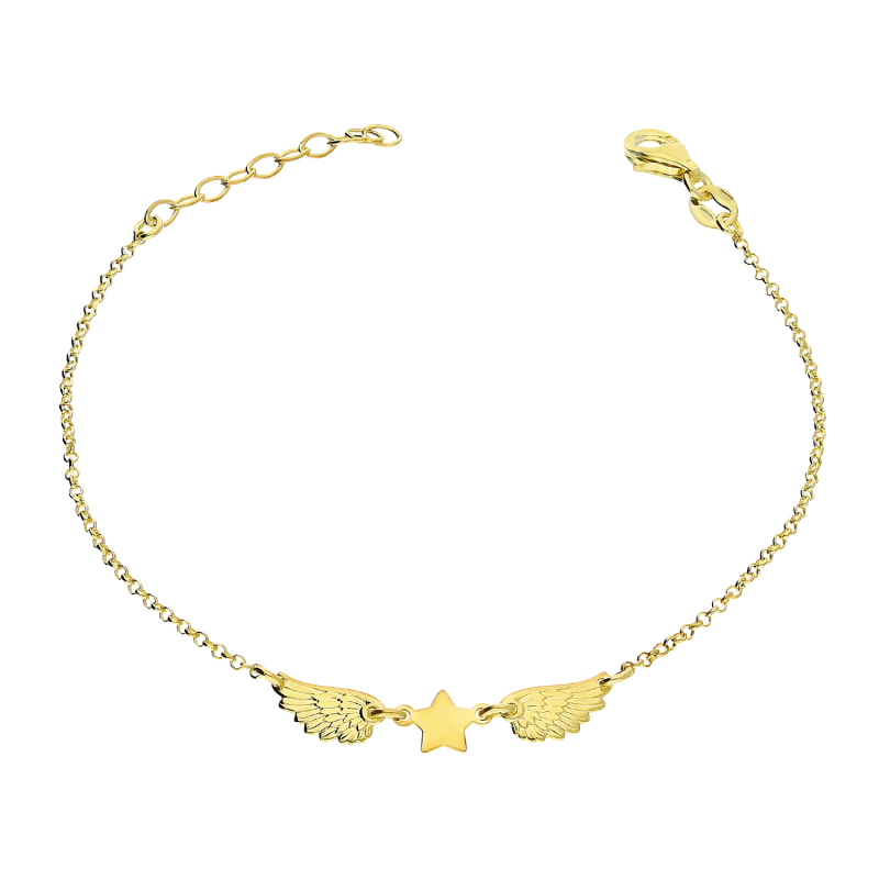 Bransoleta pozłacana gwiazdka i dwa tłoczone skrzydła/rolo NI BRN30220 GOLD próba 925