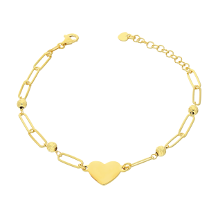 Bransoleta pozłacana gładkie serce i kulki/anker long NI BRN32391 GOLD próba 925