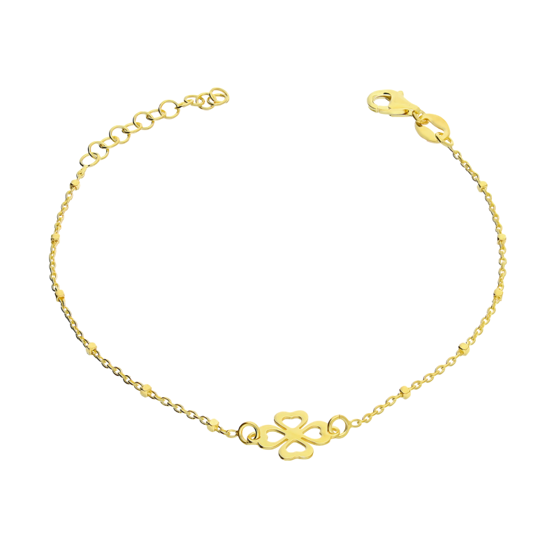 Bransoleta pozłacana koniczyna z serc i kulki/rolo NI BRN33517 GOLD próba 925