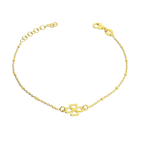 Bransoleta pozłacana koniczyna z serc i kulki/rolo NI BRN33517 GOLD próba 925