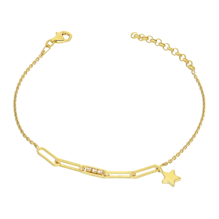 Bransoleta pozłacana wisząca gwiazdka i białe cyrkonie/rolo NI BRN33848 GOLD próba 925