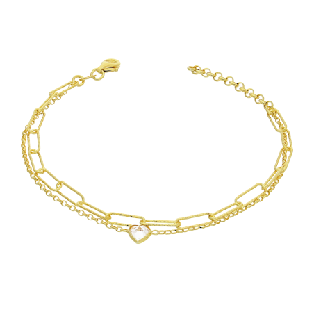 Bransoleta srebrna serce z cyrkonią na podwójnej bransolecie NI BRN33852 GOLD próba 925
