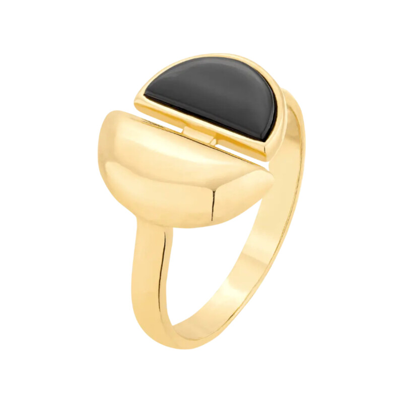 Pierścionek półkółko gold+półkółko onyks ZJ 392-ONX-Z próba 925