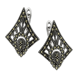 Kolczyki srebrne ażurowy deltoid z markazytami/ang.zap. PA009 próba 925