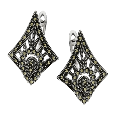 Kolczyki srebrne ażurowy deltoid z markazytami/ang.zap. PA009 próba 925