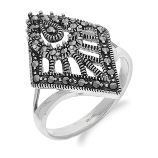 Pierścionek srebrny deltoid ażurowy z markazytami PA009 próba 925