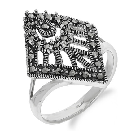 Pierścionek srebrny deltoid ażurowy z markazytami PA009 próba 925