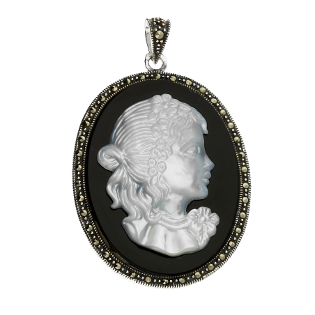 Zawieszka srebrna Kamea na czarnej masie z markazytami PA012 próba 925