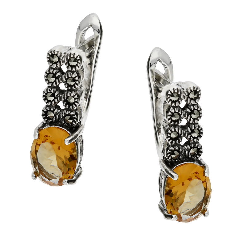 Srebrne Kolczyki z Zultanitem i Markazytami pr. 925 - JubilerSezam.pl