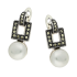 Kolczyki srebrne kwadrat z markazytami i perłą/ang.zap.PA031 próba 925