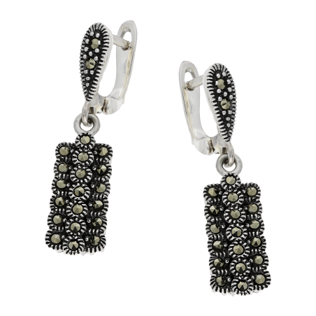 Kolczyki srebrne prostokąt z trzema rzędami markazytów/ang.zap. PA032 próba 925