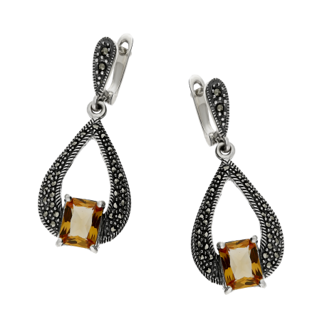 Kolczyki srebrna kropla z zultanitem i markazytami/ang.zap. PA033 próba 925