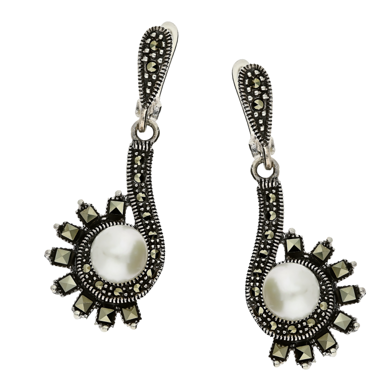 Kolczyki srebrne biała perła w pawim ogonie/ang.zap. PA034 biały próba 925