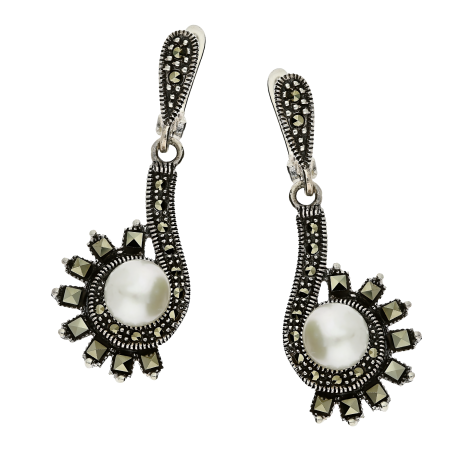 Srebrne Kolczyki Pawie Ogon z Perłą pr. 925 - JubilerSezam.pl