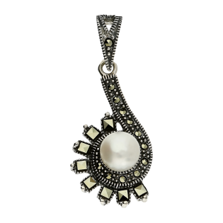 Srebrna zawieszka z perłą i markazytami - JubilerSezam.pl