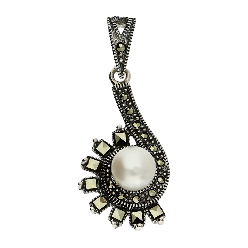 Srebrna zawieszka z perłą i markazytami - JubilerSezam.pl