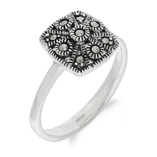 Pierścionek srebrny kwadrat z markazytami PA040 próba 925