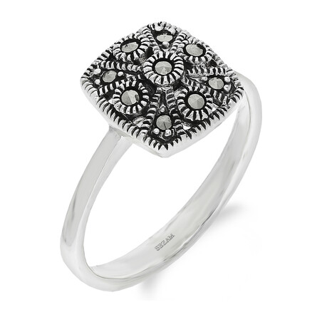 Pierścionek srebrny kwadrat z markazytami PA040 próba 925